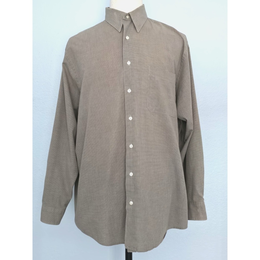 Milano Uomo Mens Shirt XXL Tan/Brown Micro Checkered Long Sleeve 17.5, 34/35